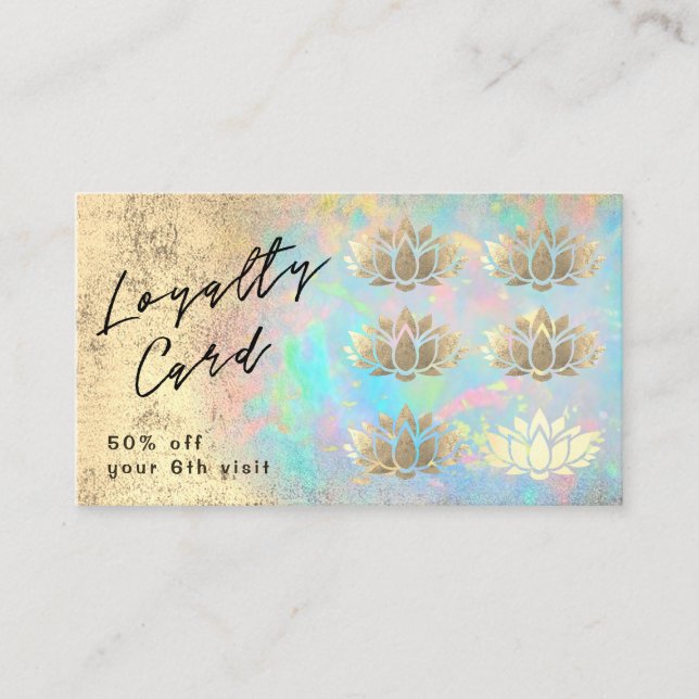 loyalty card faux gold foil lotus on opal texture (Front)