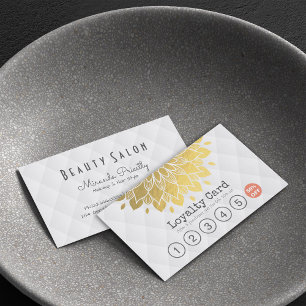 Loyalty Card Gold Floral White Leather Hair Makeup