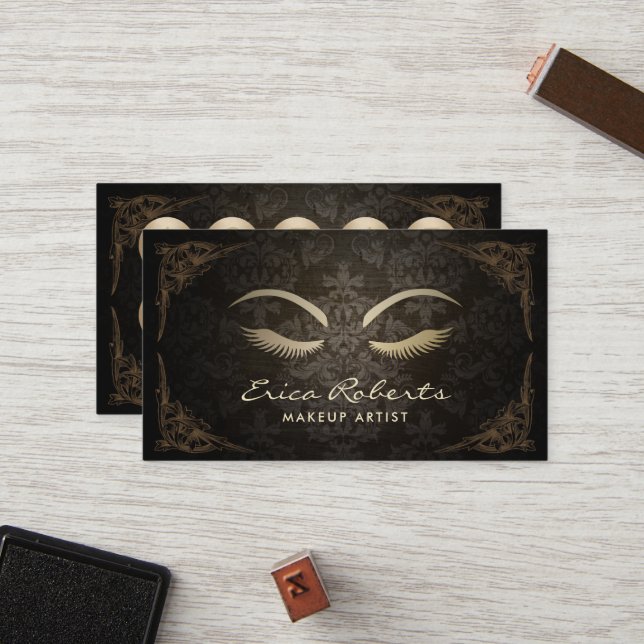 Loyalty Card | Makeup Artist Vintage Damask Salon (Front/Back In Situ)
