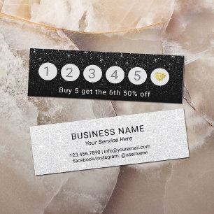 Loyalty Card   Modern Black Glitter 6 Punch