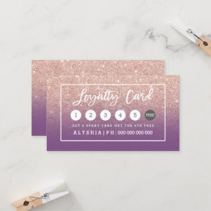 Loyalty card rose gold typography purple