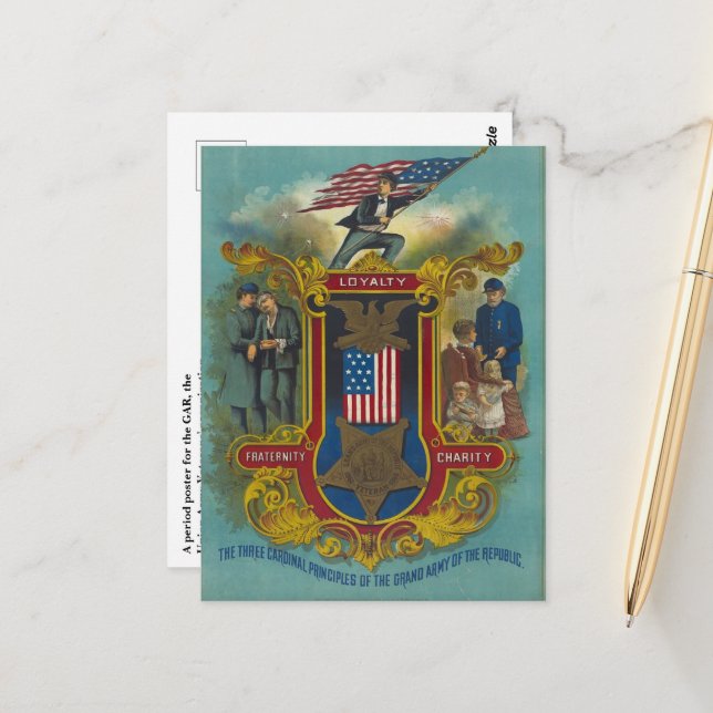 Loyalty, Charity, and Fraternity GAR postcard (Front/Back In Situ)