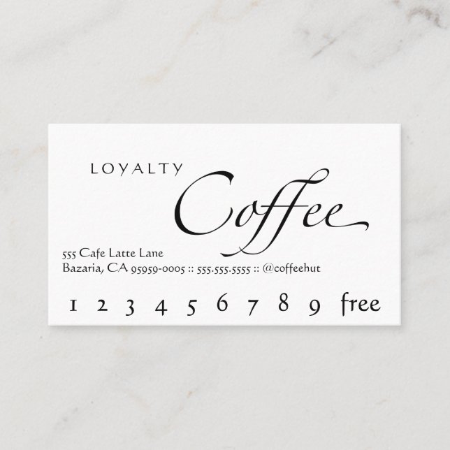Loyalty Coffee Punchcard White With Black Text (Front)