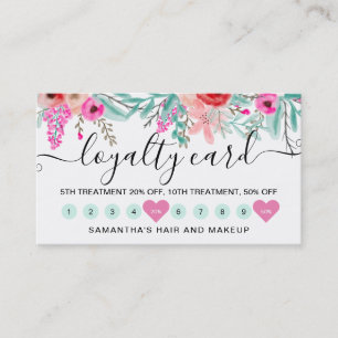 Loyalty mint pink floral watercolor heart 10 card
