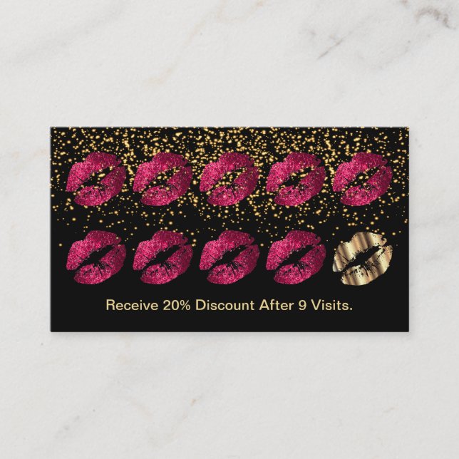 Loyalty Punch Card - Hot Pink Glitter and Gold (Front)