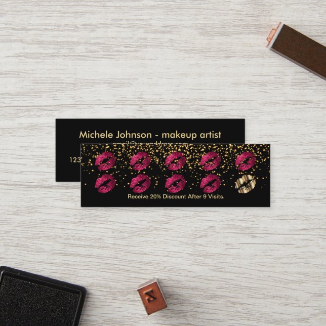 Loyalty Punch Card - Hot Pink Glitter and Gold 3 (Front/Back In Situ)