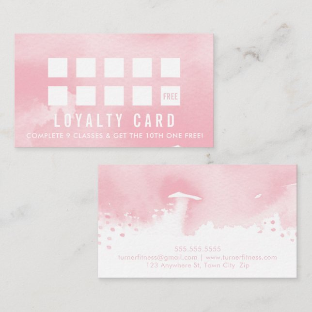 LOYALTY REWARD CARD modern painted pink watercolor (Front/Back)