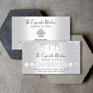 Loyalty Silver Cupcake Bakery Chef Glitter Drips Business Card
