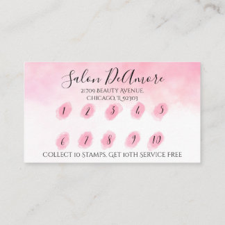 Loyalty/Stamp Card Girl w/ Braid Pink Watercolor 