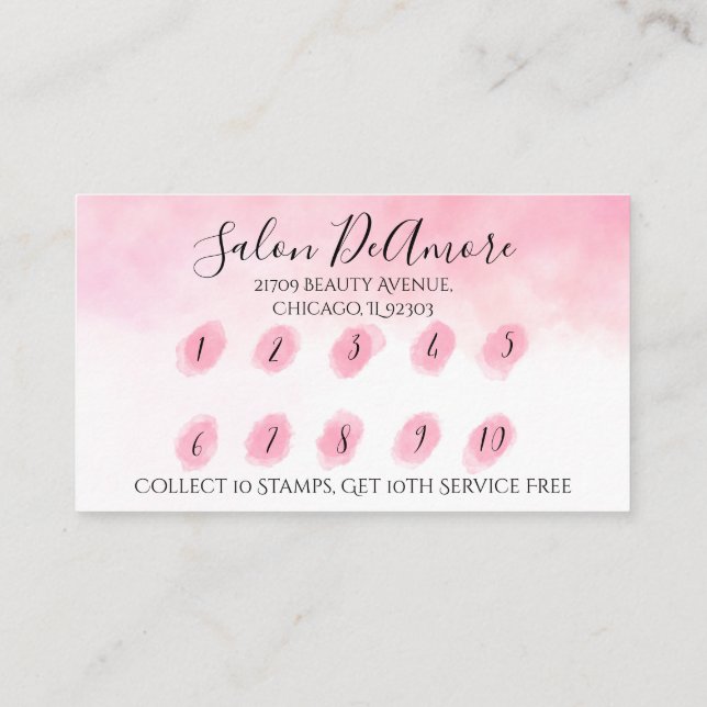 Loyalty/Stamp Card Girl w/ Braid Pink Watercolor  (Back)