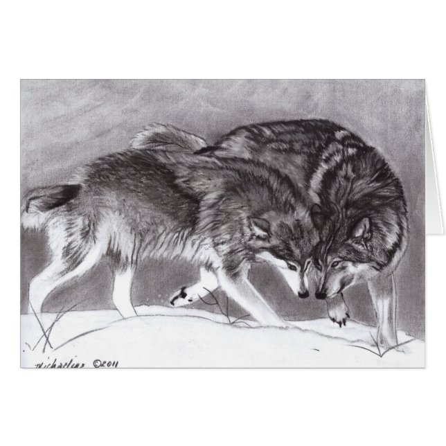 Loyauté - Loups dans la neige carte de voeux (Devant horizontal)