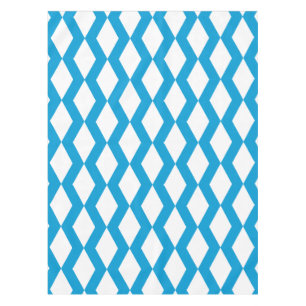 Lozenge Shape Diamond Pattern Blue and White Tablecloth