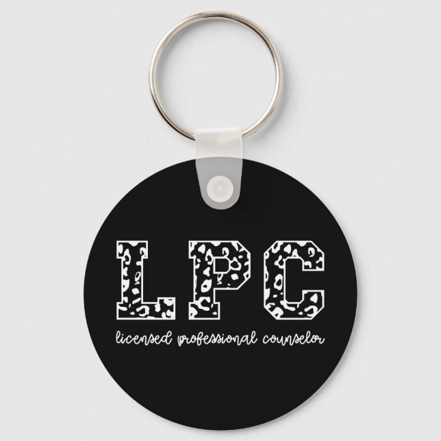 LPC Licensed Professional Counsellor Leopard Print Keychain (Front)