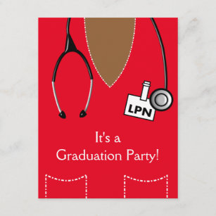 LPN Black Nurse Graduation Invitation Scrub RED
