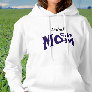 LPN Cat Mom Black/ Blue on White Typography Hoodie