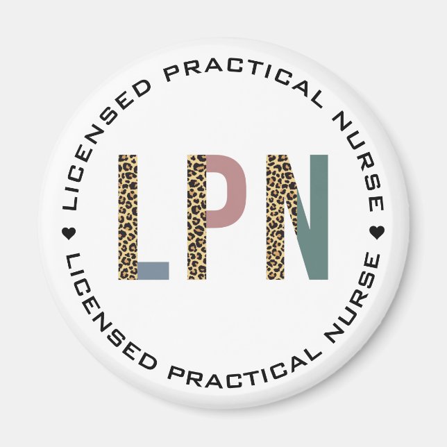 LPN Licensed Practical Nurse Leopard Typography Magnet (Front)