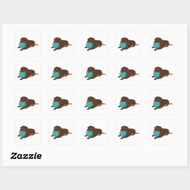 LR chocolate lab chewing ball cartoon Square Sticker (Sheet)