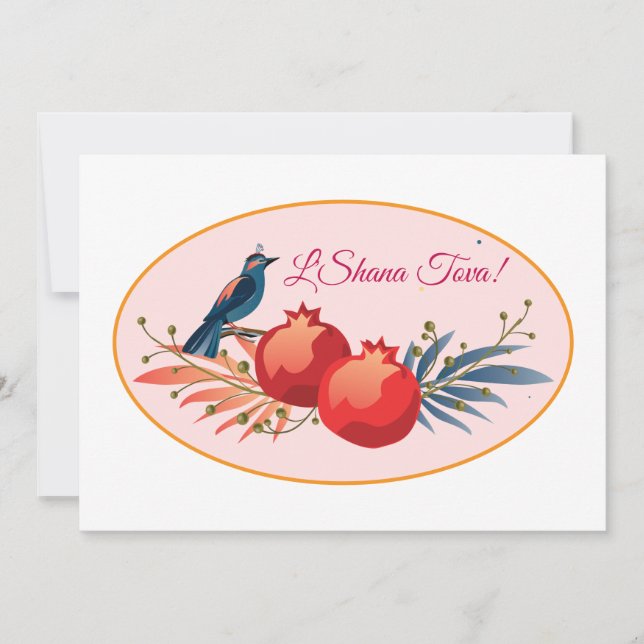 L'Shana Tova! Jewish New Year Bird and Pomegranate Holiday Card (Front)