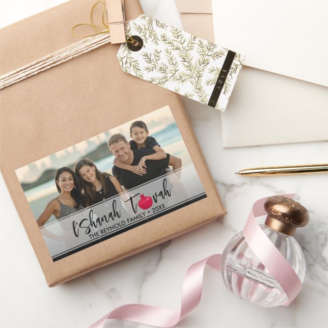 L'Shanah Tovah Pomegranate Elegant Script Photo Sticker (Gifting)