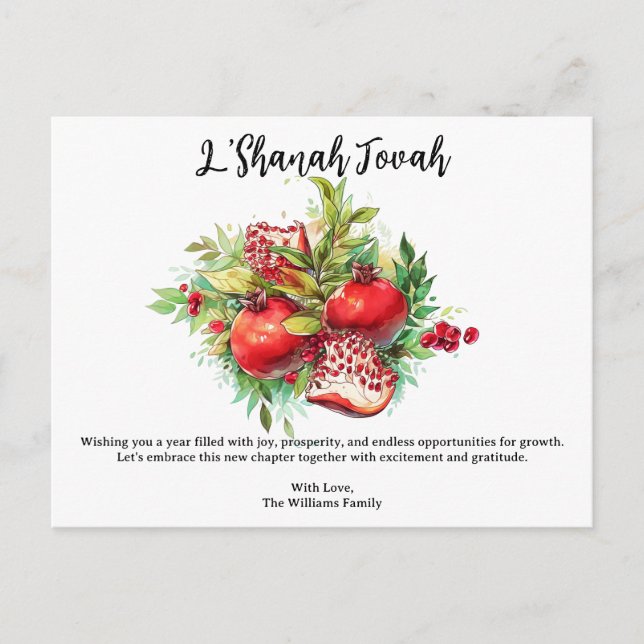L'Shanah Tovah Rosh Hashnah Pomegranate Postcard (Front)