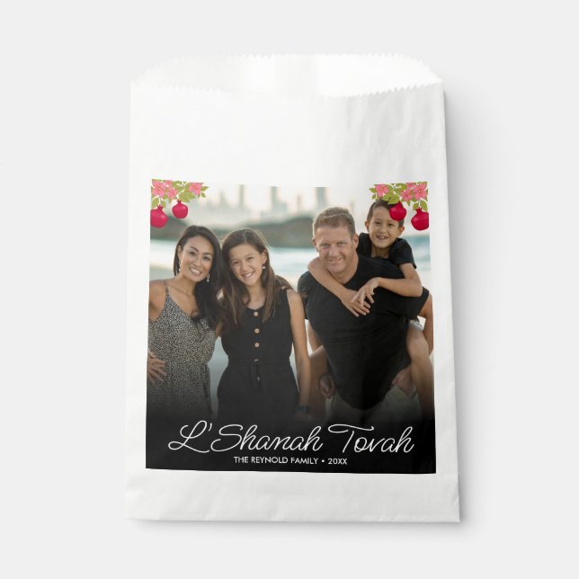 L'Shanah Tovah Script Photo Pomegranate Flower Favour Bag (Front)