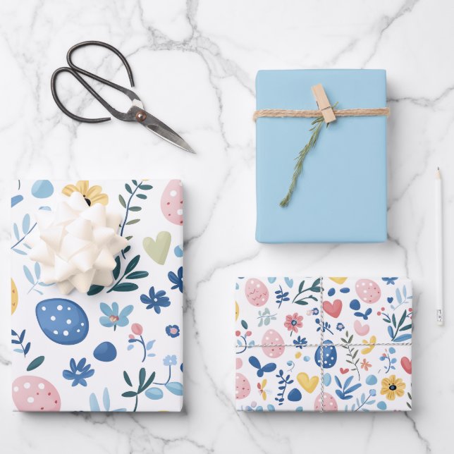 Lt Blue Easter Wrapping Paper Sheet Set – 19"x29" (Front)