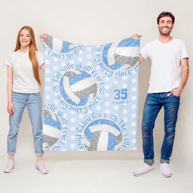 lt blue grey boho volleyball court happy place fleece blanket (In Situ)