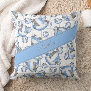 Lt blue grey girly volleyballs pattern net accent throw pillow