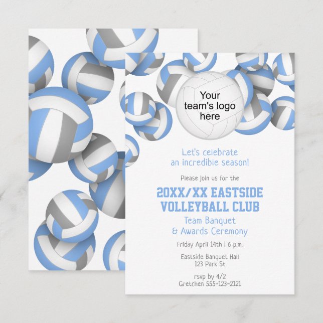 lt blue grey team colours volleyball awards banque invitation (Front/Back)