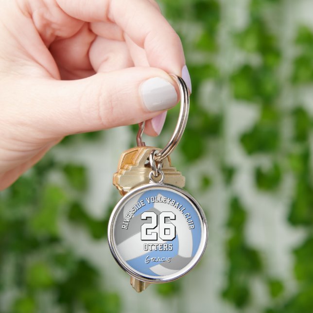 lt blue grey volleyball team colours club name keychain (Hand)
