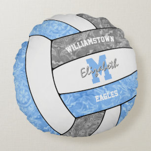 lt blue grey volleyball team colours girls sports round pillow