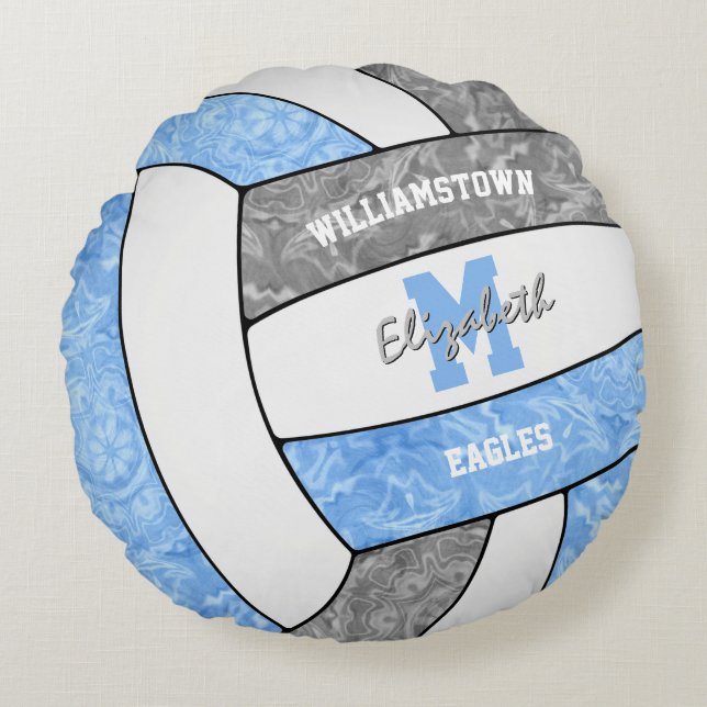 lt blue grey volleyball team colours girls sports round pillow (Front)