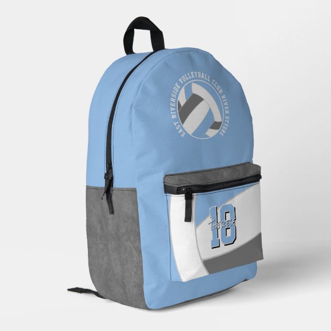 lt blue grey volleyball team colours team name printed backpack (Back Corner Left)