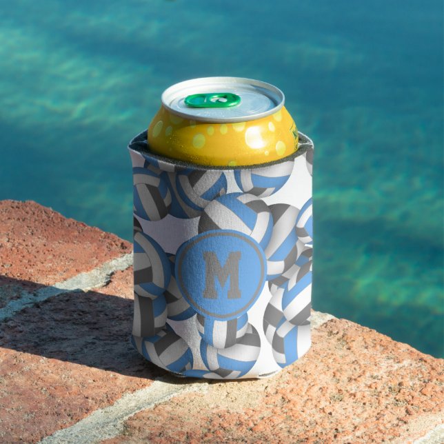 Lt blue grey volleyballs pattern player monogram can cooler (In Situ Pool)