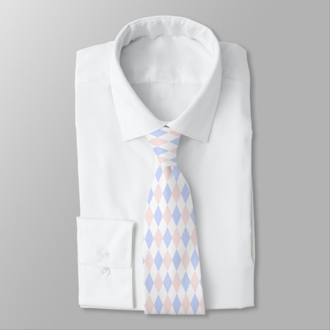 Lt Blue, Lt Pink, Wht Harlequin Diamond Pattern Tie (Tied)