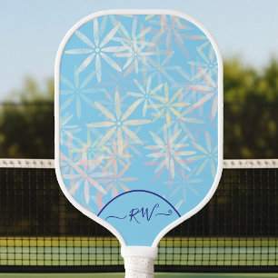 Lt Blue Retro flower power Pickleball Paddle