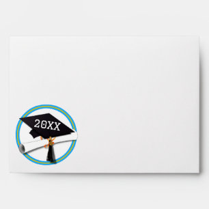 Lt. Blue School Colours Grad Cap Graduation Envelope
