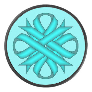 Lt Blue / Teal Clover Ribbon by Kenneth Yoncich Hockey Puck