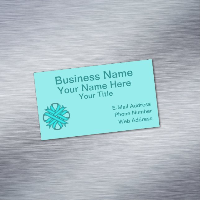Lt Blue/Teal Clover Ribbon by Kenneth Yoncich Magnetic Business Card (In Situ)