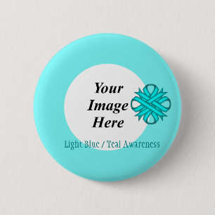 Lt Blue/Teal Clover Ribbon Tmpl by Kenneth Yoncich 2 Inch Round Button