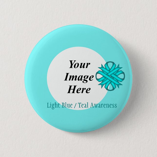 Lt Blue/Teal Clover Ribbon Tmpl by Kenneth Yoncich 2 Inch Round Button (Front)
