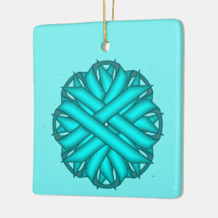 Lt Blue/Teal Flower Ribbon by K Yoncich Ceramic Ornament