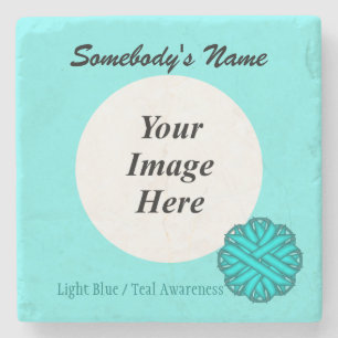 Lt Blue / Teal Flower Ribbon by Kenneth Yoncich Stone Coaster