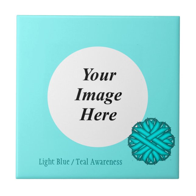 Lt Blue/Teal Flower Ribbon Template by K Yoncich Tile (Front)