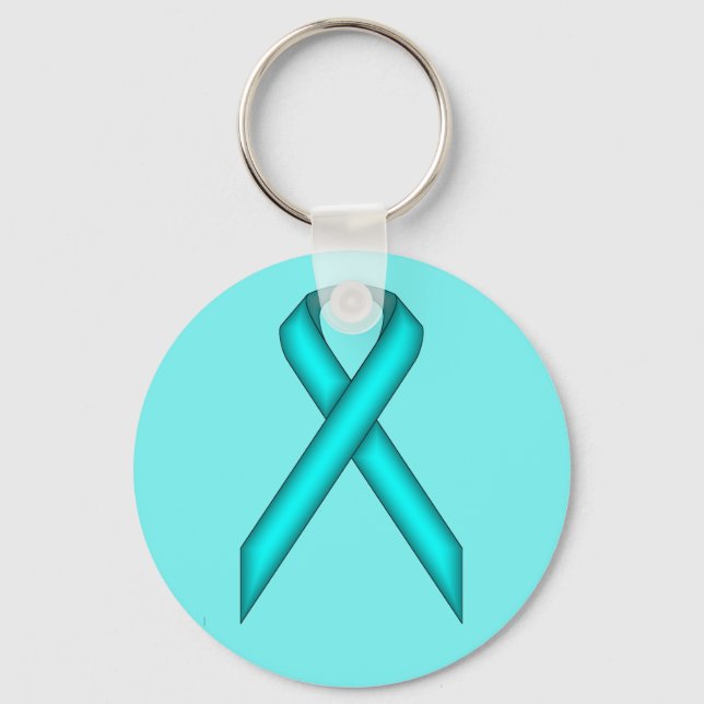 Lt Blue / Teal Standard Ribbon by Kenneth Yoncich Keychain (Front)