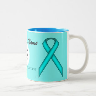 Lt Blue/Teal Stnd Ribbon Tmpl by Kenneth Yoncich Two-Tone Coffee Mug
