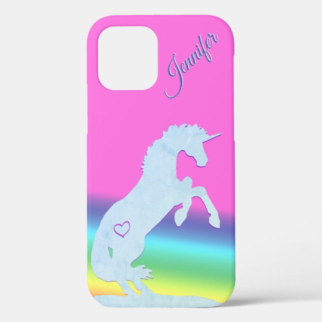 Lt. Blue Unicorn Silhouette (rainbow/personalize) Case-Mate iPhone Case (Back)