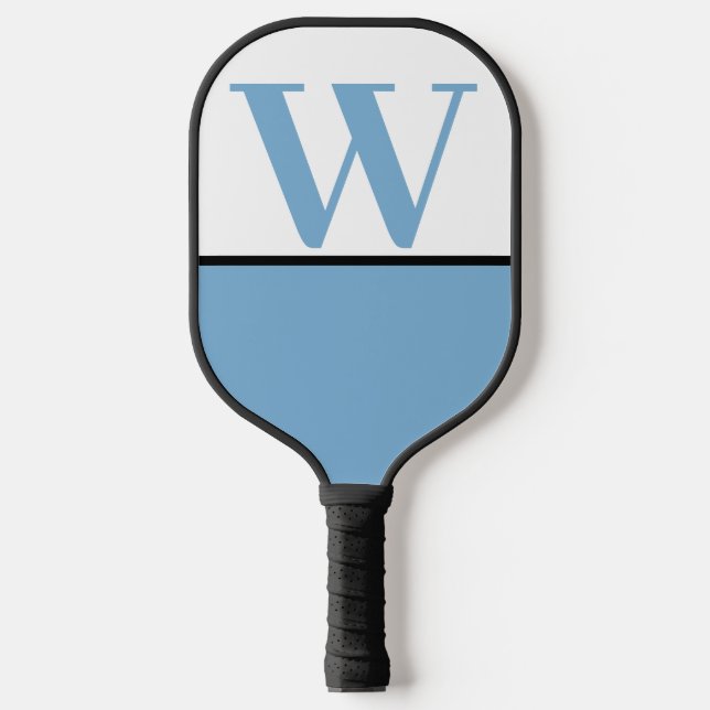 Lt Blue & White College Team Colors Monogram Pickleball Paddle (Front)