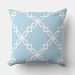 Lt Blue White Large Fancy Quatrefoil Pattern Throw Pillow