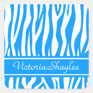 Lt Blue Zebra Print with custom text Square Sticker